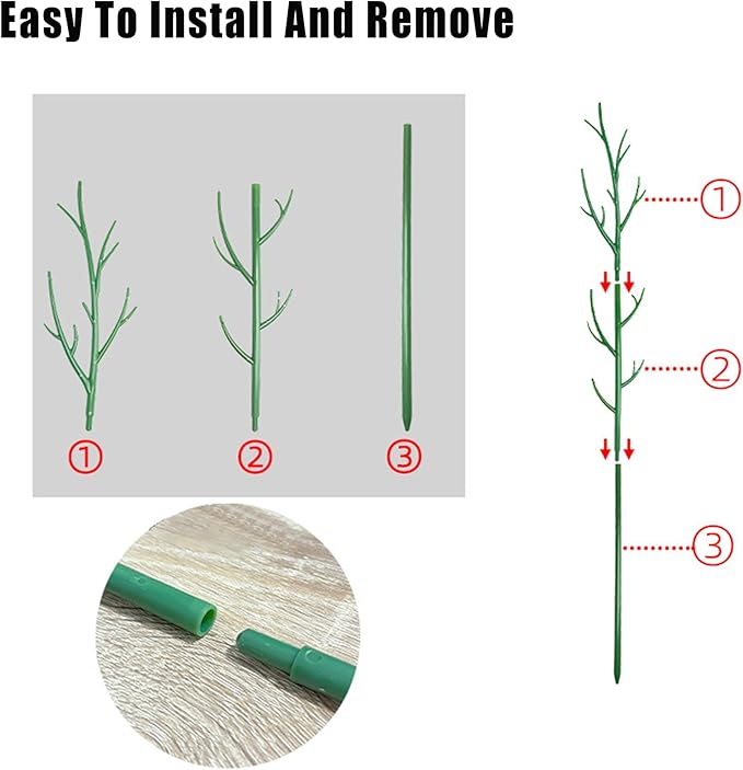 9 Pack Stackable Plant Support Stakes for Indoor Outdoor Climbing Plants Support Structures Adjustable Length with Twist Ties, Plant Ties and Scissor