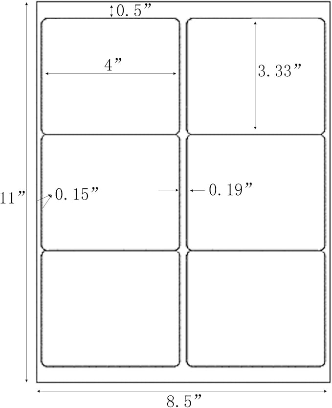 3-1/3" x 4" Shipping Address Labels 600 Label Stickers Paper for Laser/Inkjet Printer 6 per Page Printable Mailing Labels, FBA Box Labels - Matte, 100 Sheets