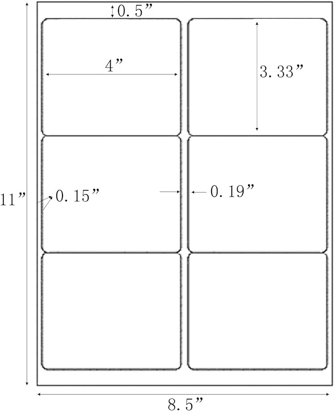 3-1/3" x 4" Shipping Address Labels 3000 Label Stickers Paper for Laser/Inkjet Printer 6 per Page Printable Mailing Labels, FBA Box Labels - Matte, 500 Sheets