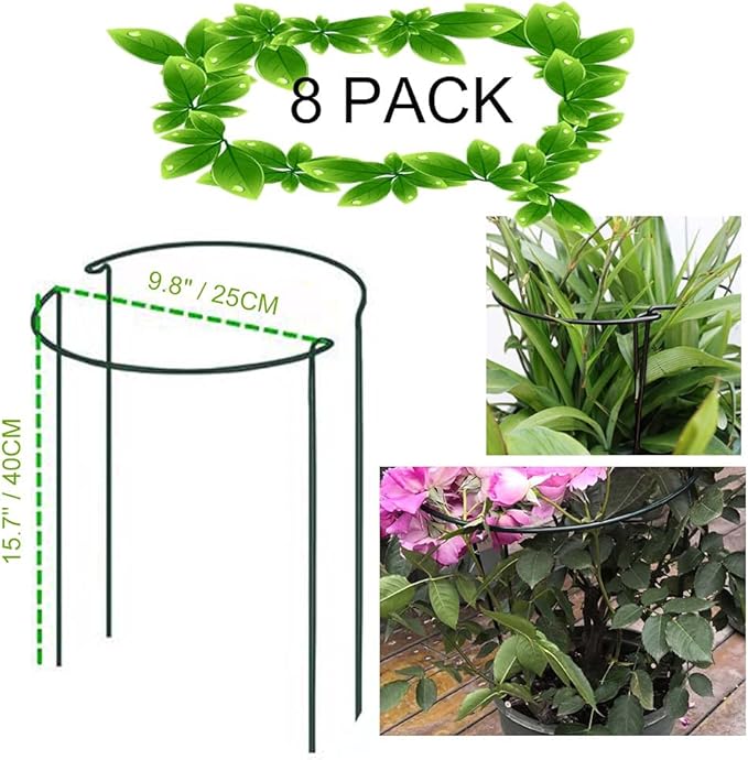 8 Pack Plant Support Stakes, Metal Interlinking Plant Stake for Garden, Plant Cages & Supports for Peony, Tomato, Hydrangea, Indoor Plants (9.8" W x 15.7" H)