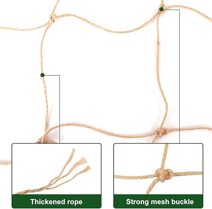 2 Pcs Plant Support Netting, Natural Jute Net, Garden Trellis Netting for Climbing Vining Plants(6.6 Ft x 9.8 Ft, 5.9 Inch Squares)