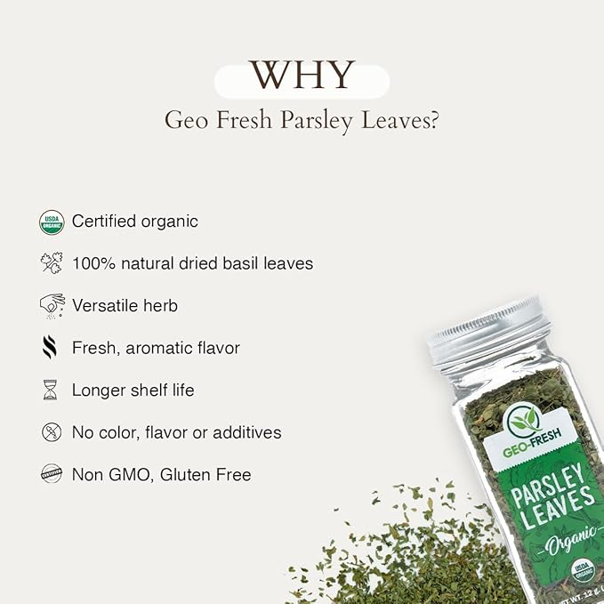 Geo-Fresh Organic Parsley, 0.42 oz (12g), Seasoning | Soups & Salads | Non-GMO, Kosher, 100% Organic, Gluten Free, USDA Certified