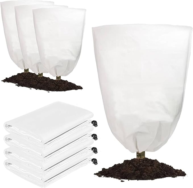 Famlife 4 Pack Plant Covers Freeze Protection - Frost Covers with Drawstring (31.5" x 47.3") Reusable Winter Plant Covers Freeze Protection - Frost Cloths for Outdoor Plants