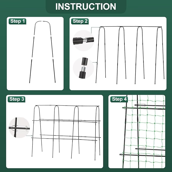 Garden Cucumber Trellis for Climbing Plants Outdoor, 65 x 48 inch U-Shaped Garden Arch Trellis, Pea Tomato Cucumber for Raised Bed, 120x160-BLK