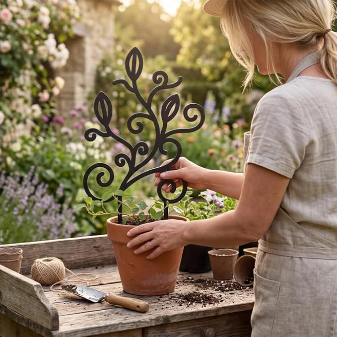 Small Trellis for Potted Plants, 2 Pack Metal Plant Trellis Indoor, 13.5 Inch Black Powder Coated Plant Support for Pothos, Monstera, Vine Ivy Flower, Decorative Indoor Plant Trellis for Potted Plants