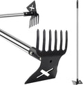 2 in 1 Garden Hoe and Cultivator Weeding Rake 6 Tines, Manual Weed Puller Tool with Long Handle, 56" Heavy Duty Hand Weeder Remover Tools for Patio, Lawn, Garden, Flower Beds, Loosen Soil and Planting