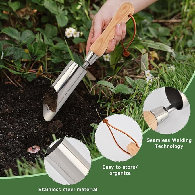 Bulb Planter Tool, 11" Stainless Steel Bulb Planter Tool, Garden Bulbs Transplanter Tools, Manual Hole Digger with Wood Handle, Dibble Tools for Seeding Planting, Flower Planters