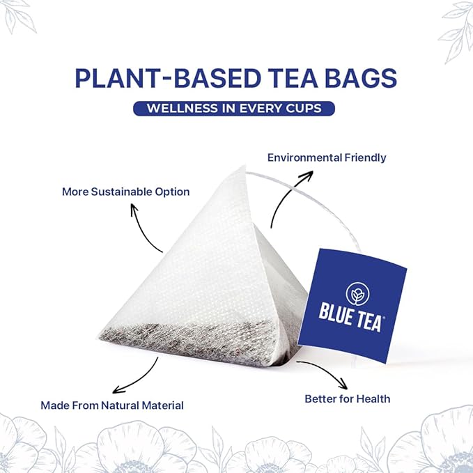 BLUE TEA - Chamomile Tea - Rose - 18 Count - Pyramid Plant Based Tea Bag | SKIN HEALTH | Detox Tea - Herbal Tea - Flower Based - Caffeine-free - Non-GMO - Vegan | Tin Pack