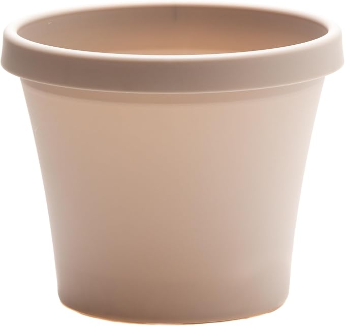 Bloem Terra 8" Diameter Round Pebble Stone Resin Planter Pot with Drainage Holes for Indoor and Outdoor Gardening