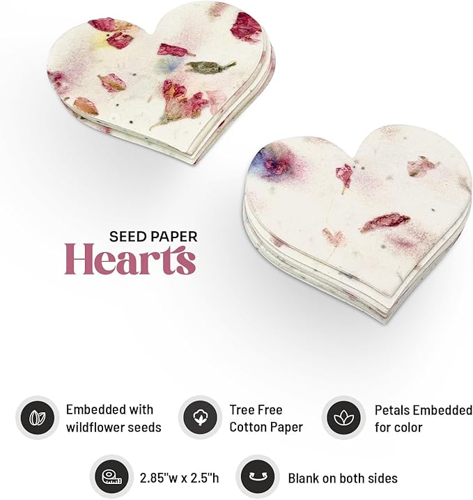 50pcs Large Pink Heart Seed Paper – Plantable & Writable Wildflower Seed Paper, Gift for Mom This Mother’s Day, Use for Shower Favors, Weddings, Heart Party Favors or Life Events