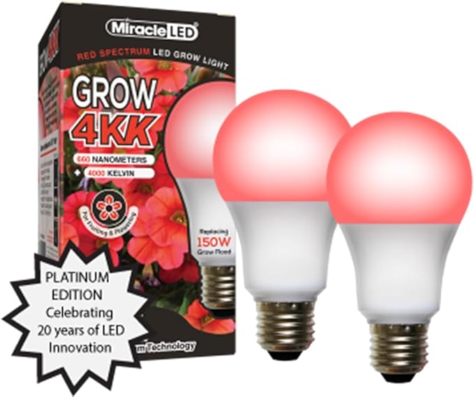 Miracle LED 4KK Indoor Grow Light Bulb – 4000K Red Spectrum Grow Bulbs for Vegetables, Herbs, Hydroponics. (2-Pack)