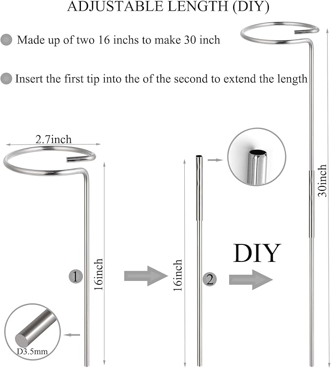 30 or 16 Inch Plant Stakes for Flowers - 10 Pcs, Stainless Steel Garden Tall Single Stem Support Stake Plant Cage Support Rings for Amaryllis Tomatoes Peony Lily Rose Narcissus (10, 1.6, Pounds)