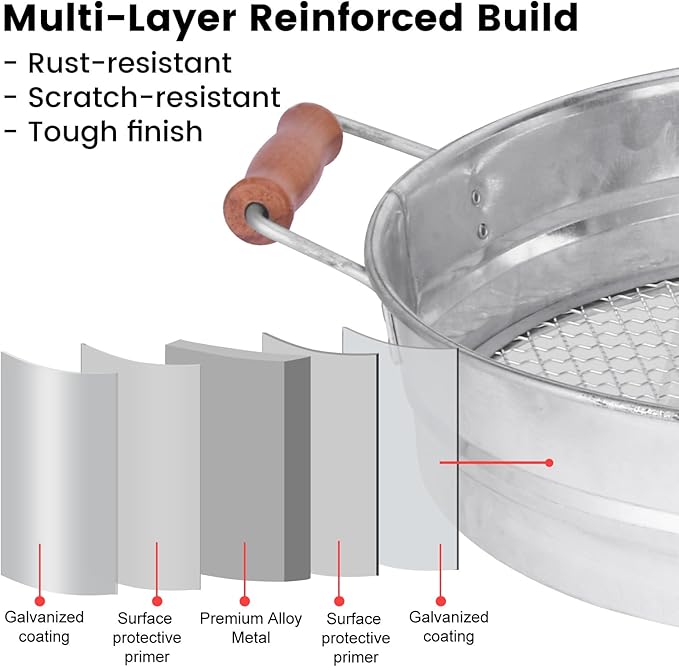 Stainless Steel Soil Sifter with Wood Handle - 14 Inch Large Garden Sieve & Compost Screen Pan for Dirt, Rocks, Gravel & Sand - 2 Heavy Duty Rustproof Replaceable Meshes (1mm & 6mm)
