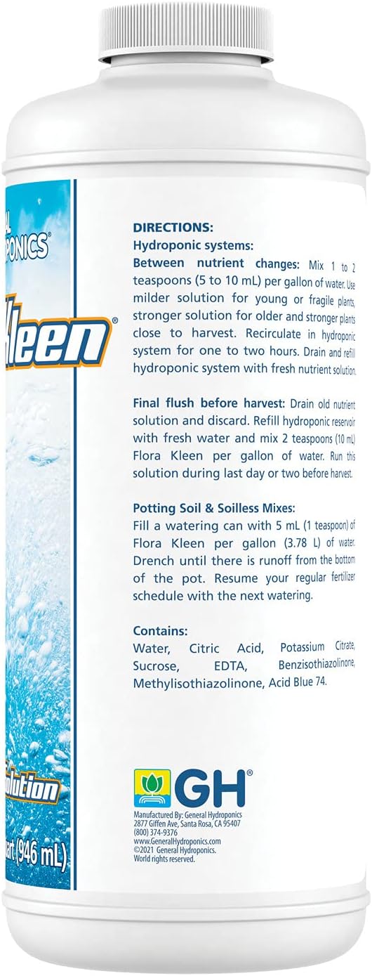 General Hydroponics FloraKleen QT - Mineral Salt Clearing Solution, 1/4 Gallon