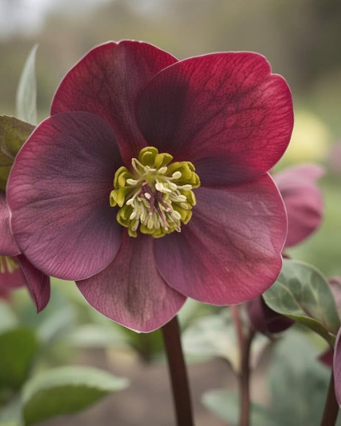 Perennial Farm Helleborus x Frostkiss® Vibey Velvet™ – Live Lenten Rose in #1 Container, Deep Velvet-Purple Blooms, Marbled Evergreen Foliage, Early Spring Color, Shade Loving, Deer Resistant