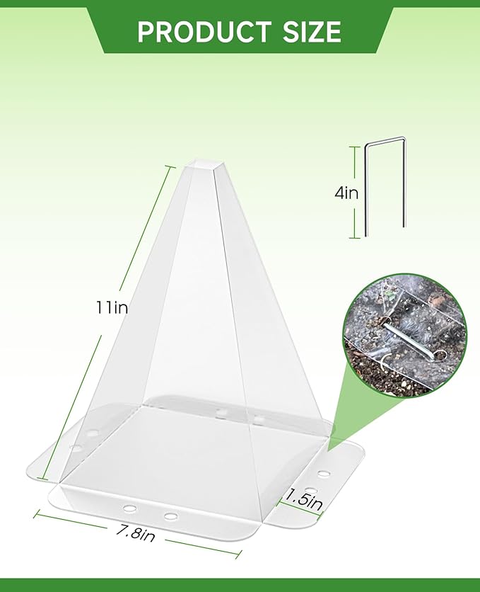 30 Pack Garden Cloches for Plants - Clear Reusable Plastic Seedling Covers with 60 Metal Stakes - Mini Greenhouse Plant Bell Covers for Frost, Sun, Pests Protection(7.8" x 11")