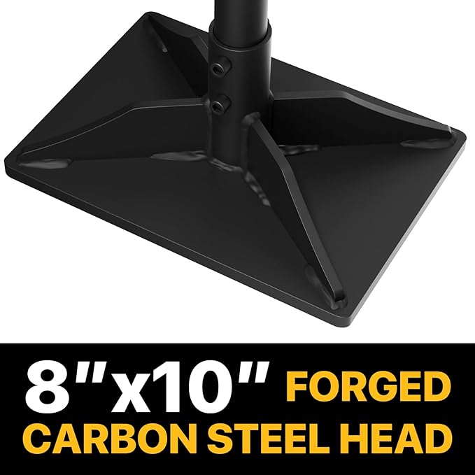 Steel Tamper Tool, Hand Tamper with Larger 8"x10" Rectangular Metal Tamper Head, 49 inch Long Handle Ground Tamper Tool for Dirt, Heavy Duty Garden Tamper for Soil, Landscaping, Black