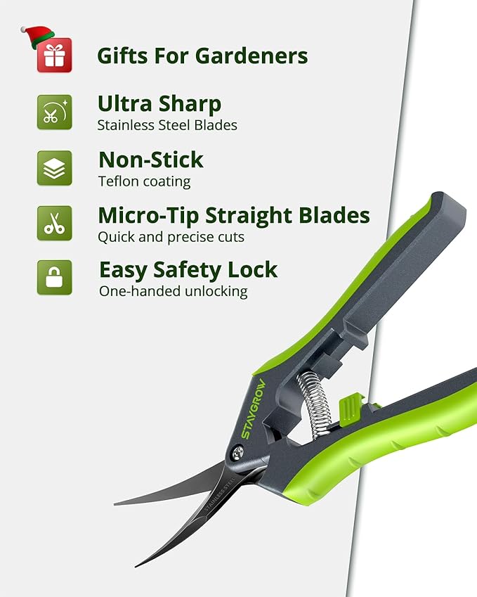 Gardening Scissors, Sharp Plant Trimming Scissors for Precise Cuts, Stainless Steel Pruning Shears Bonsai Clippers, 8.5" Bypass Garden Clippers and 6.5" Curved Garden Shears 2 Pack