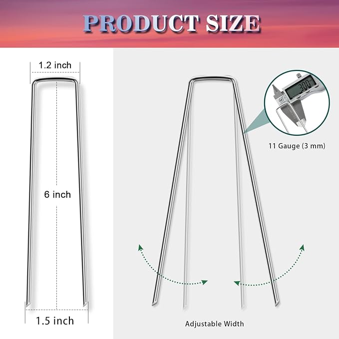 Gtongoko 120 Pack Galvanized Landscape Staples Plant Cover Stakes 6 Inch 11 Gauge Lawn Staples Fence Stakes Ground Stakes for Landscaping Securing Weed Barrier Fabric, Decoration