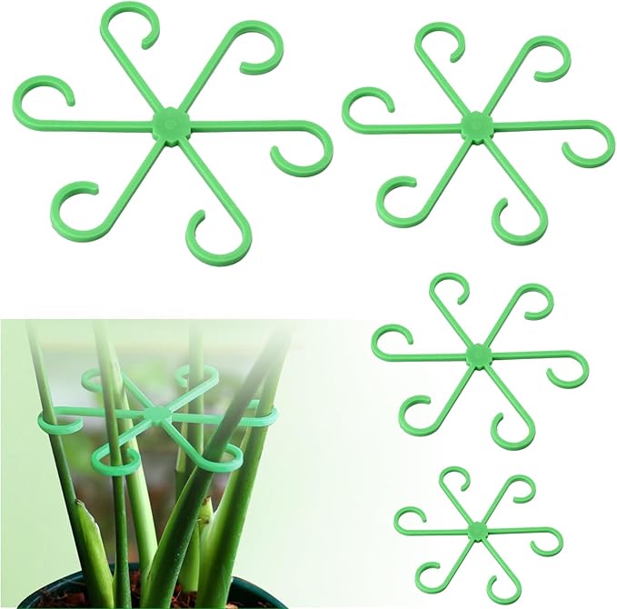 4Pcs Plant Stem Supports, Reusable Plastic Plant Accessories Indoor, Monstera Plant Support for Climbing Houseplants, Stakes Trellis Stem Hook Growth Tools for Neat Garden Arrangement(Green)