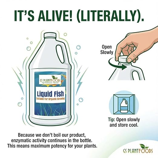 GS Plant Foods Liquid Fish Fertilizer - Organic Material Review Institute Listed (1 Gallon) – Natural Hydrolyzed Fish Fertilizer for Gardens, Lawns & Container Growing