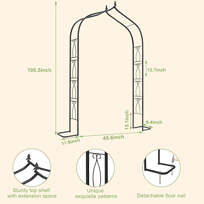 OUSHENG 7FT Garden Arch Trellis, Outdoor Steel Arbor for Climbing Plants, Archway Frame Stand Gate with Ground Stakes for Wedding Ceremony Decoration Party Vines Lawn Courtyard Patio Backyard