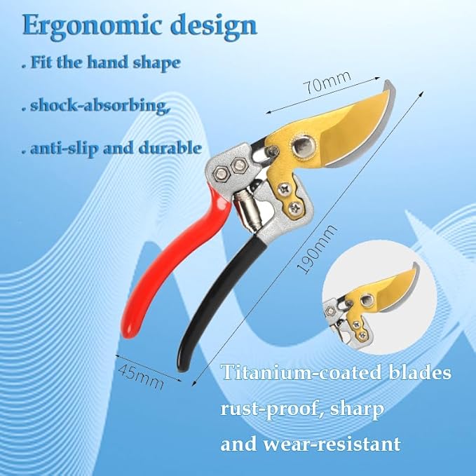 MEPEREZ Ultra Sharp Germany Titanium Steel Pruning Shears - Cuts 3X Easier, Weak Hand Arthritis Snips, Rust-Resistant, Effortlessly 1-Inch Cut Capacity Garden Scissors, Ergonomic Handle (gt-06, 1)