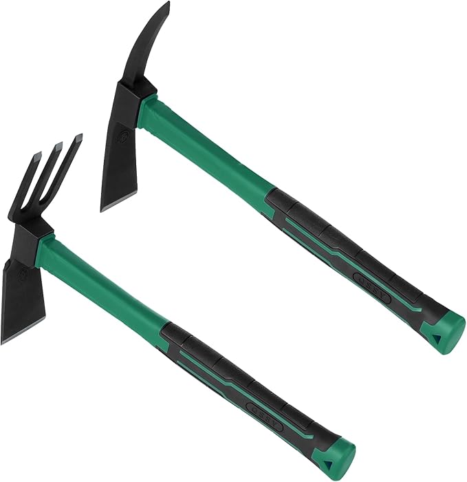 2pcs Garden Tools Comfortable Handle Hoes for Garden Work Carbon Steel Outdoor Tools（Light Blue）