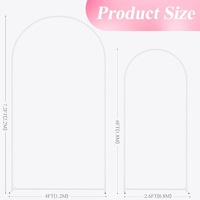 Wokceer Wedding Arch Stand 7.2FT, 6FT White Metal Arch Backdrop Stand Set of 2 for Birthday Party Wedding Ceremony Baby Shower Graduation Decoration