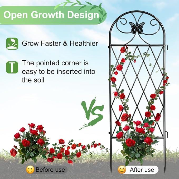 2 Pack Black Garden Trellis for Climbing Plants Outdoor 47” x 16” Climbing Rose Trellis Wrought Iron Trellis Ivy Cucumbers Decorative Metal Flat Trellis