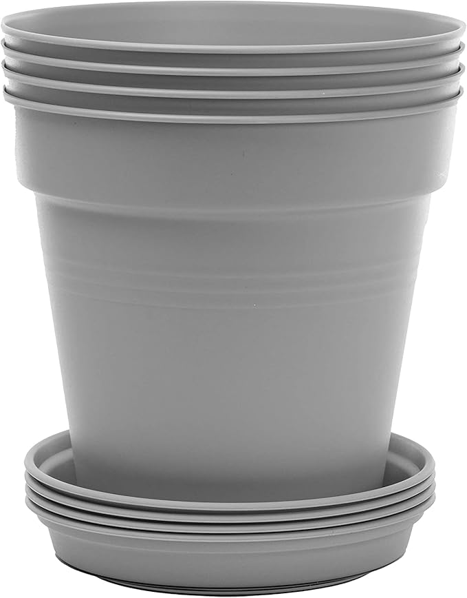 Mintra Home Garden Pots 4pk - Flowers, Herbs, Plants, Indoor, Outdoor, Colorful, Wholesale, Bulk (Grey, 15cm Diameter (5.9in))