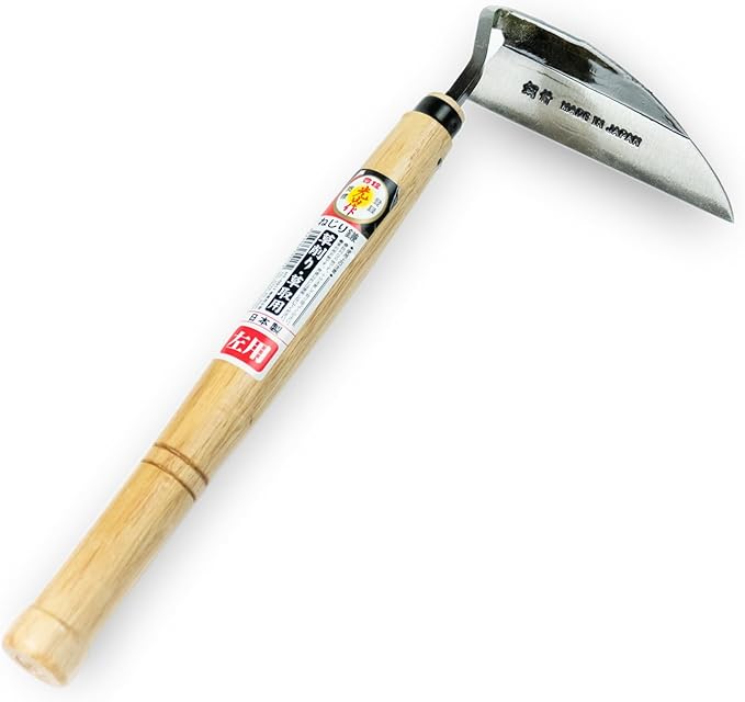 HONEN Japanese Left-Handed Nejiri Kama Weeding Sickle, Sharp Composite Steel Hand Weeder for Precise Weed Removal in Tight Spaces, Wood Handle, Made in Japan