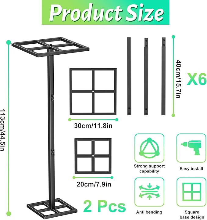 2 Pcs Metal Dragon Fruit Trellis, Durable Adjustable Dragon Fruit Stand Gardening Support for Vertical Climing Plants Trees Cactus Garden Outdoor Indoor Potted Support 8''×12''×45''
