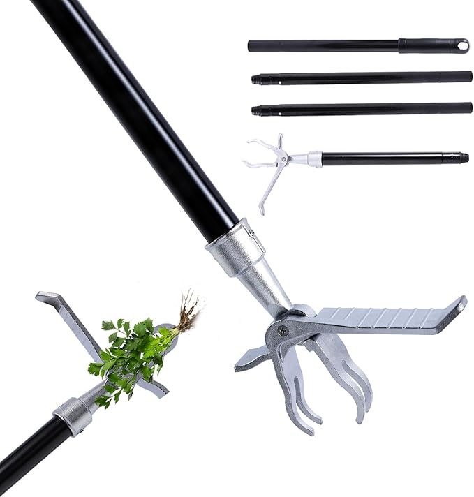 Yocada Weed Puller Tool Stand Up Weed Remover Tool with 4 Claw Steel Head Weeder Tool Long Handle Garden Hand Weeding Tool Easily Remove Weeds Roots Without Bending Pulling Kneeling 62.59"