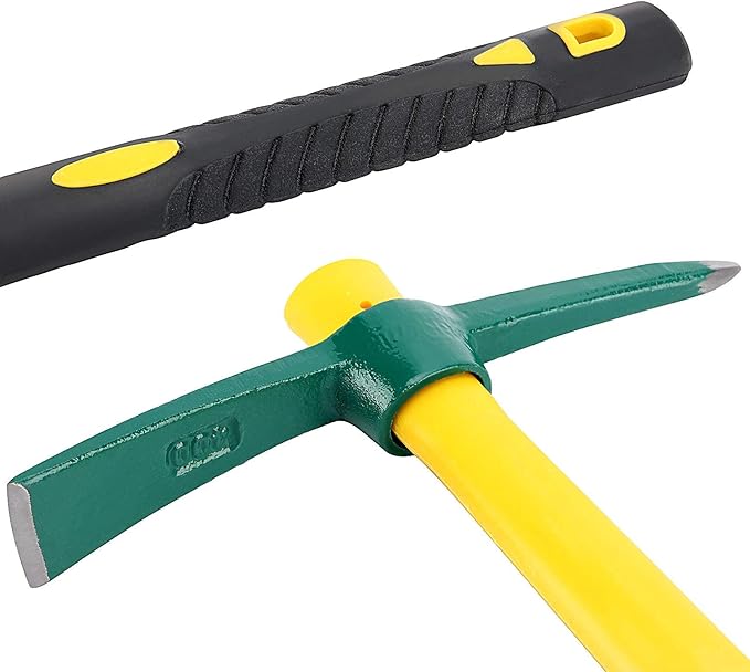 ZOENHOU 15-Inch Solid Pick Mattock, Forged Garden Pick, Weeding Mattock Hoe Agriculture Hand Tools with Heavy-Duty Fiberglass Handle for Weeding Cultivating Camping or Prospecting