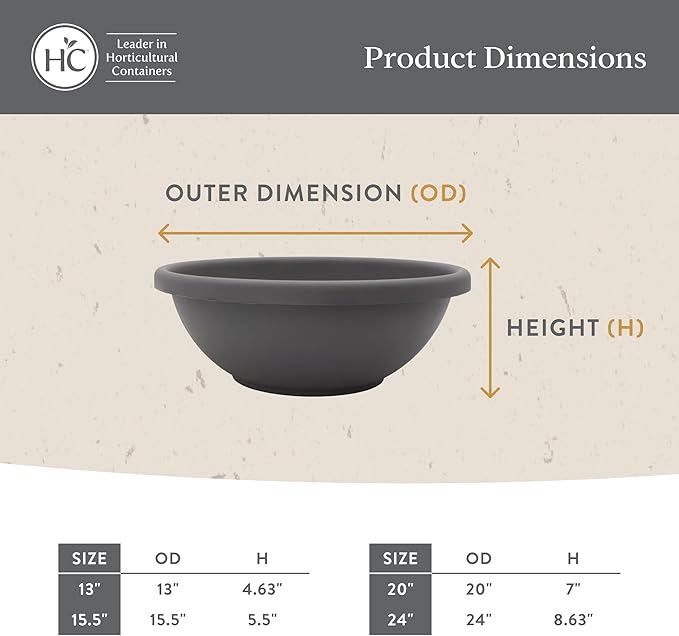 The HC Companies Shallow Planter with Drainage - Contemporary Garden Bowl Planter for Flowers, Herbs & More - Round Succulent Planter Pot for Indoors and Outdoors (14" Slate Blue, Pack of 1)