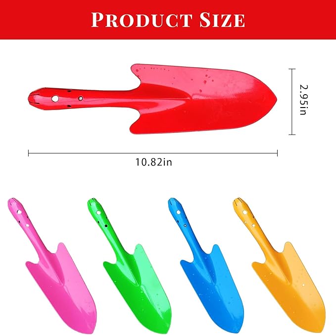 Garden Trowel for Digging and Planting, Mini Colorful Metal Hand Shovel, Small Trowel Set Garden Tools for Flower Soil Planting Digging Transplanting Ideal Gardening Gift for Kids