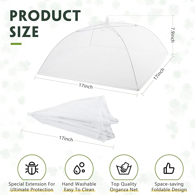Sawysine 4 Pack Mesh Plant Cover Reusable Screen Cloche Dome Plant Protector Tent Collapsible Umbrella for Outdoor Garden Greenhouse Vegetable Flowers Strawberry from Animals(17 x 17 Inch,White)