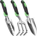 Garden Tool Set, 3 Pack Heavy Duty Gardening Hand Tools with Non-Slip Rubber Handles, Aluminum Alloy Gardening Tool Include Garden Shovel, Transplant Trowel and Hand Rake
