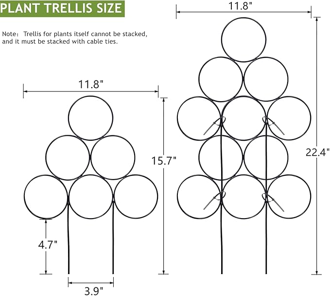 15.7 Inch Plant Trellis Indoor for Potted Plants 2 Pack Indoor Houseplant Trellis for Climbing Plants Stackable for Vine Ivy Support(15.7inch Black)