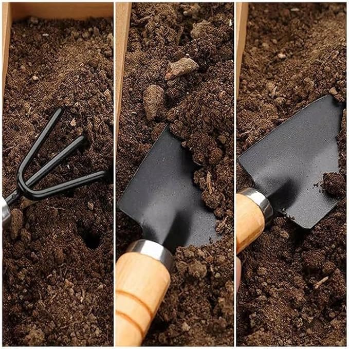 6 PCS Mini Gardening Tool Set, Shovel, Spade, Rake Kit with Ergonomic Wooden Handles for Planting, Weeding and Cultivating, Kid Gardening Plant Tool for Cactus Herbs Indoor Miniature Plants(2 Sets)