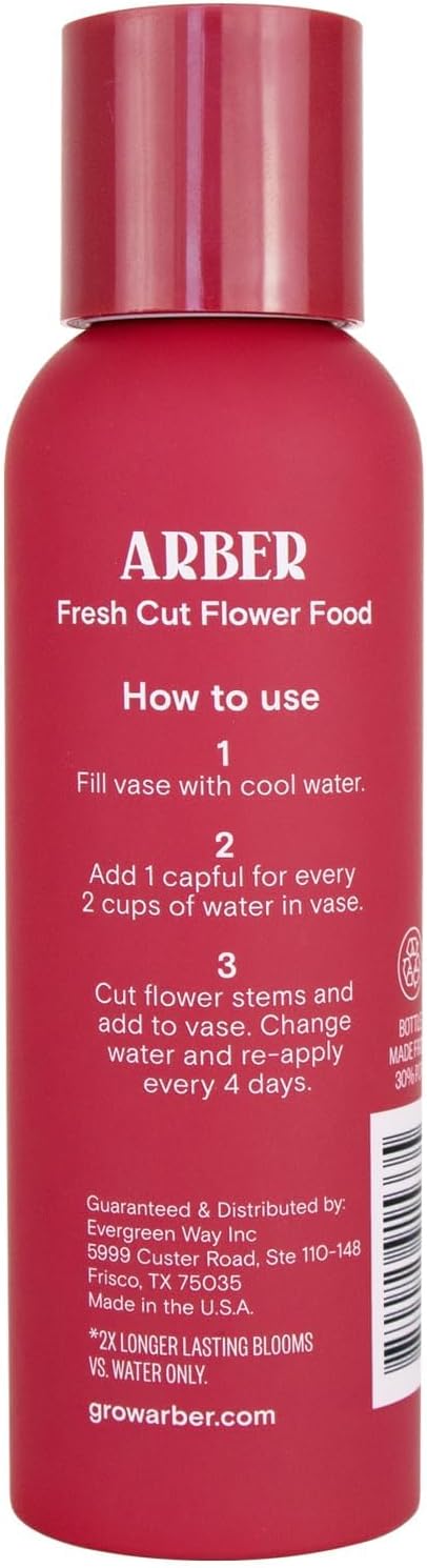 Arber Fresh Cut Flower Food – Floral Preservative & Nutrient Mix for Fresh Cut Flowers – Quick Dip, Vase Spray & Crystal Flower Care – Rose Food & Plant Supplies – 4 fl oz Liquid Formula