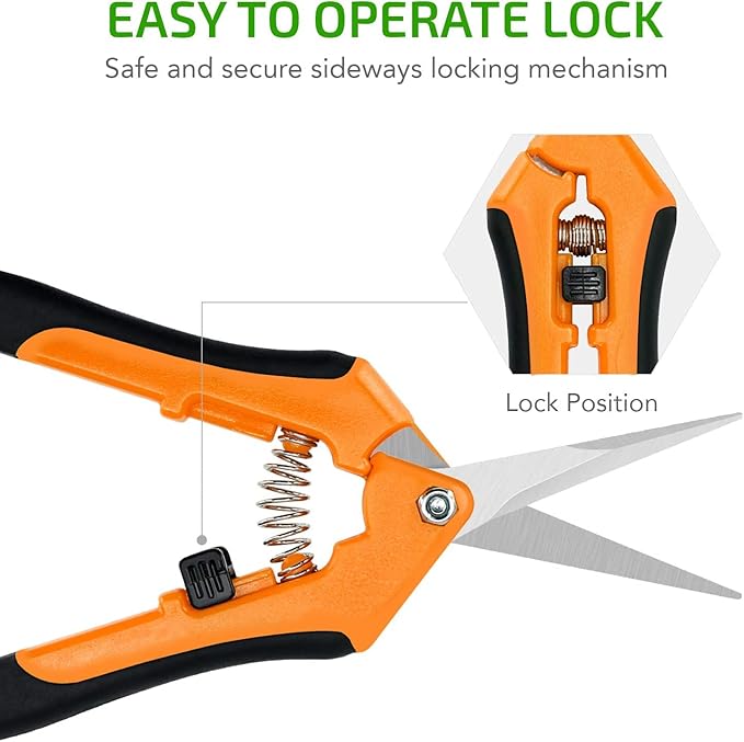 iPower 6.5 Inch Gardening Scissors Hand Pruner Pruning Shear with Straight Stainless Steel Blades, Orange, 2-Pack