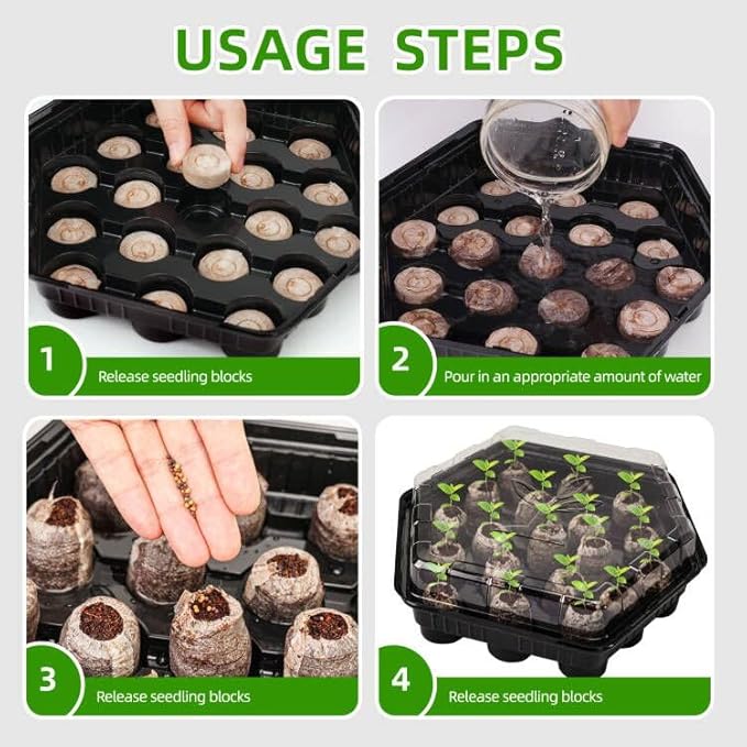 Seed Starter Kits with Peat Pellets Pod, 19 Cell Seed Starter Tray with Heightened Lid,Thicken Seed Starting Trays Seed Growing Plant Germination Kit (Black -5pack)