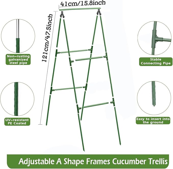 Small Size Garden Cucumber Trellis for Climbing Plants Outdoor, 47x16 inch A Frame Cucumber Trellis for Garden Raised Bed, Plant Support for Vegetable Vine Pea Bean, with Netting