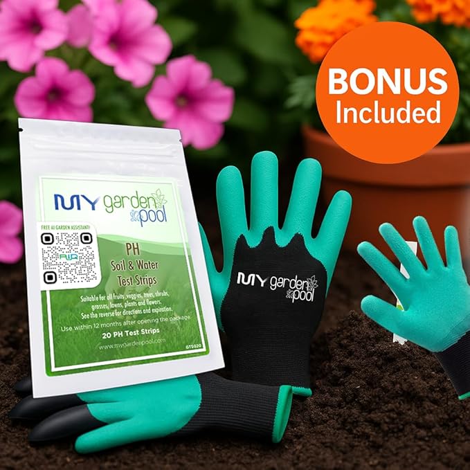 Coast of Maine SC1000 Schoodic Composted Manure Blend Conditioner 1 cf with My Garden Pool 7-in-1 Soil Test Strips, 20 ct. and Claw Gardening Gloves