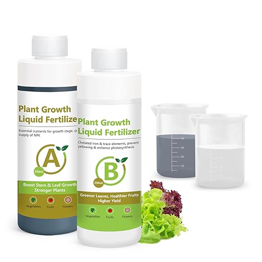 Hydroponic Nutrient Bundle Base A&B, Professional Liquid Fertilizer for Healthy Vegetative & Blooming Plants, Ideal for Hydroponic Systems, 2 * 8oz Bottles