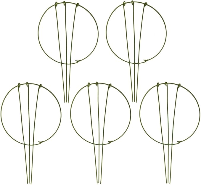 5-Pack Garden Plant Support Stake Green Plant Support Rings Support Hoop for Climbing Plant, Flowers (5.9" Wide x 11" High)