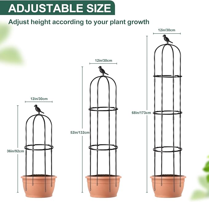 Garden Trellis Obelisk for Climbing Plants, Lightweight Metal Plant Support for Roses Clematis Vines, Rustproof Decorative Trellis for Outdoor Garden Patio Planter, Black, 2 Pack
