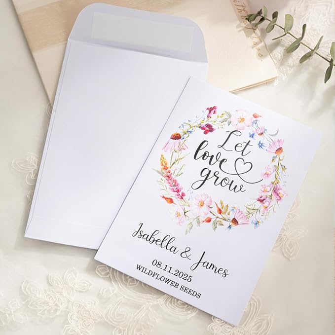 callie Personalized Wedding Seed Packet Favors, Custom Wildflower Seeds Storage with Name and Date, Kraft/White Paper Envelopes for Wedding Party Bridal Shower, 20-300 PCS